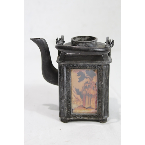 446 - ORIENTAL LAMP, HORSE, TEAPOT AND FIGURE
28 X 31CM