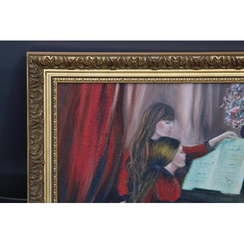 168 - OIL ON BOARD OF MUSIC LESSON 
66 X 35CM