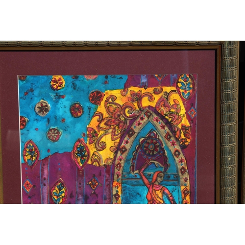 155 - 3 X EASTERN PAINTINGS AND FRAME 
80 X 58CM