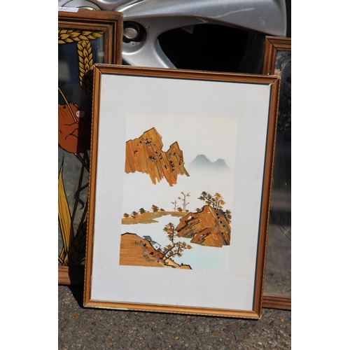 181 - 2 X PICTURE MIRRORS AND 2 X EMBOSSED ORIENTAL PICTURES 
34 X 24CM