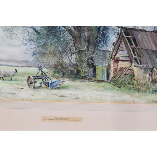 186 - WATERCOLOUR BY C.J THORNTON OF ENGLISH LANDSCAPE 
89 X 79CM