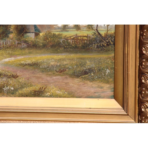 190 - PAIR of LARGE ANTIQUE GILT FRAMED SIGNED OIL ON CANVAS COUNTRY SIDE SCENE 
95 X 71CM