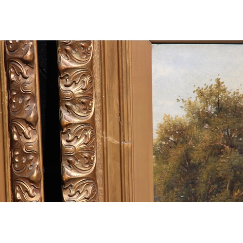 190 - PAIR of LARGE ANTIQUE GILT FRAMED SIGNED OIL ON CANVAS COUNTRY SIDE SCENE 
95 X 71CM