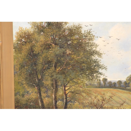 190 - PAIR of LARGE ANTIQUE GILT FRAMED SIGNED OIL ON CANVAS COUNTRY SIDE SCENE 
95 X 71CM