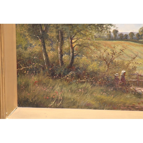 190 - PAIR of LARGE ANTIQUE GILT FRAMED SIGNED OIL ON CANVAS COUNTRY SIDE SCENE 
95 X 71CM