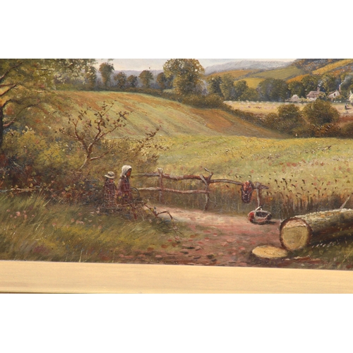 190 - PAIR of LARGE ANTIQUE GILT FRAMED SIGNED OIL ON CANVAS COUNTRY SIDE SCENE 
95 X 71CM