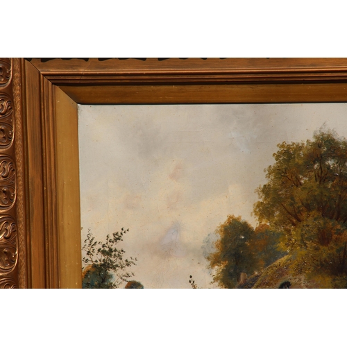 190 - PAIR of LARGE ANTIQUE GILT FRAMED SIGNED OIL ON CANVAS COUNTRY SIDE SCENE 
95 X 71CM