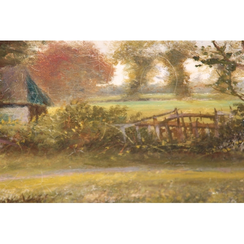 190 - PAIR of LARGE ANTIQUE GILT FRAMED SIGNED OIL ON CANVAS COUNTRY SIDE SCENE 
95 X 71CM