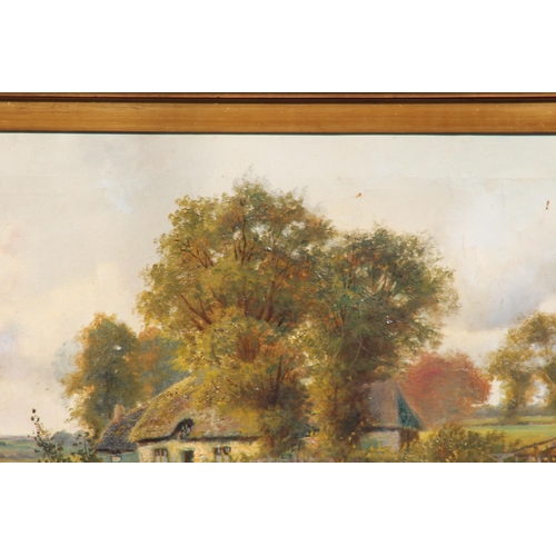 190 - PAIR of LARGE ANTIQUE GILT FRAMED SIGNED OIL ON CANVAS COUNTRY SIDE SCENE 
95 X 71CM