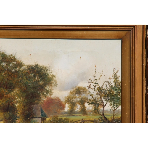 190 - PAIR of LARGE ANTIQUE GILT FRAMED SIGNED OIL ON CANVAS COUNTRY SIDE SCENE 
95 X 71CM