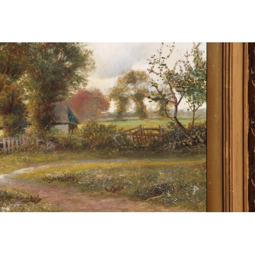 190 - PAIR of LARGE ANTIQUE GILT FRAMED SIGNED OIL ON CANVAS COUNTRY SIDE SCENE 
95 X 71CM