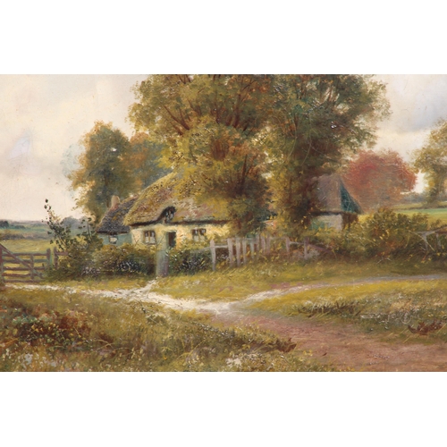 190 - PAIR of LARGE ANTIQUE GILT FRAMED SIGNED OIL ON CANVAS COUNTRY SIDE SCENE 
95 X 71CM