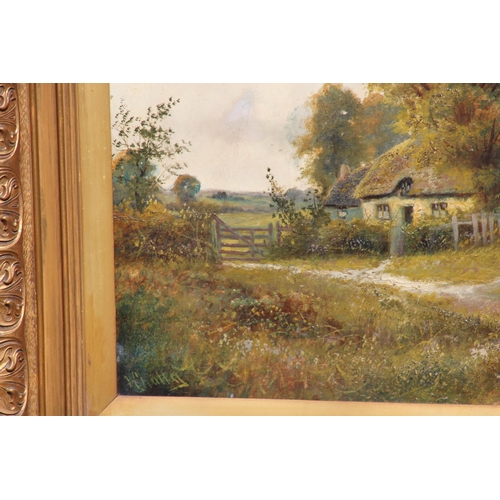 190 - PAIR of LARGE ANTIQUE GILT FRAMED SIGNED OIL ON CANVAS COUNTRY SIDE SCENE 
95 X 71CM