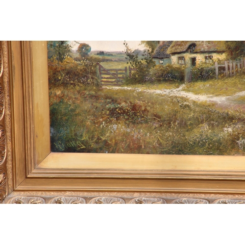 190 - PAIR of LARGE ANTIQUE GILT FRAMED SIGNED OIL ON CANVAS COUNTRY SIDE SCENE 
95 X 71CM