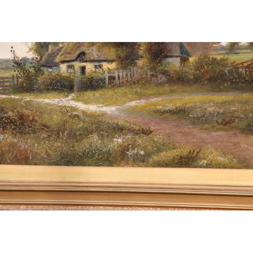 190 - PAIR of LARGE ANTIQUE GILT FRAMED SIGNED OIL ON CANVAS COUNTRY SIDE SCENE 
95 X 71CM