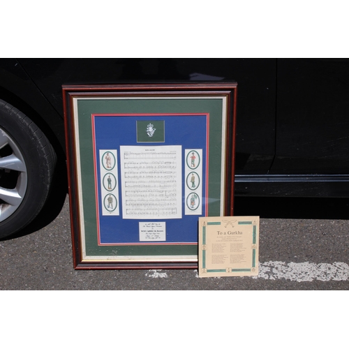 844 - WARRENT OFFIVERS PRESENTATION IN FRAME AND TO A GURKHA POEM 
67 X 57CM