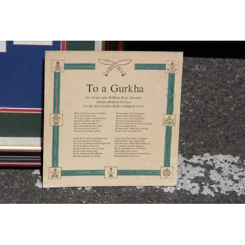 844 - WARRENT OFFIVERS PRESENTATION IN FRAME AND TO A GURKHA POEM 
67 X 57CM