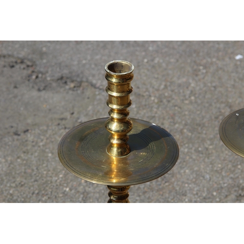 493 - PAIR OF BRASS FLOOR STANDING  CHURCH CANDLE STICKS