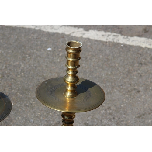 493 - PAIR OF BRASS FLOOR STANDING  CHURCH CANDLE STICKS