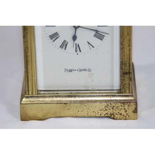 916 - VINTAGE MAPPIN AND WEBB BRASS CARRIAGE CLOCK
23 X 8 X 6CM