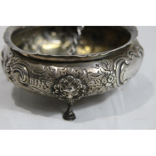 1056 - SILVER THREE FOOTED BOWL AND SIFTER SPOON - 207G - LONDON 1884 - CHARLES EDWARDS