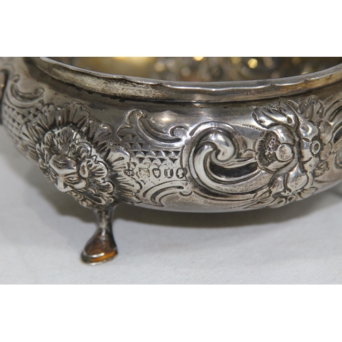 1056 - SILVER THREE FOOTED BOWL AND SIFTER SPOON - 207G - LONDON 1884 - CHARLES EDWARDS