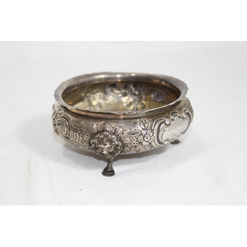 1056 - SILVER THREE FOOTED BOWL AND SIFTER SPOON - 207G - LONDON 1884 - CHARLES EDWARDS