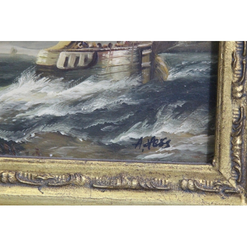 201 - SMALL OIL ON BOARD OF BOATS AT SEA SIGNED A.HESS
30 X 25CM