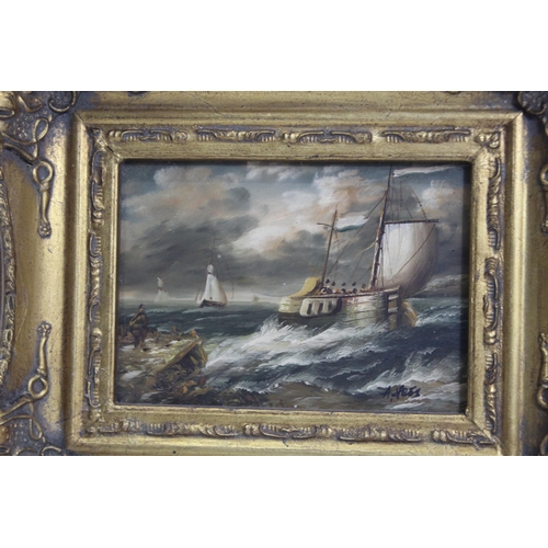 201 - SMALL OIL ON BOARD OF BOATS AT SEA SIGNED A.HESS
30 X 25CM