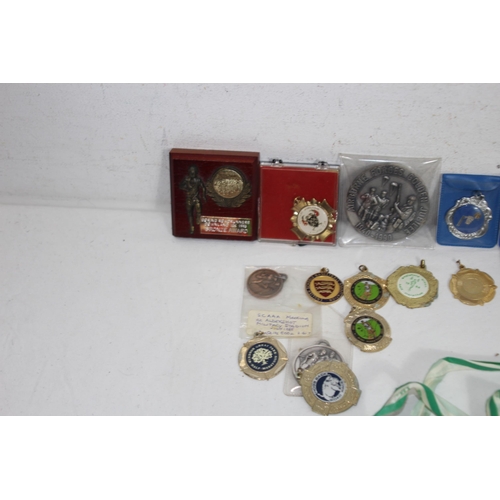 497 - LARGE QUANTITY OF SPORTING MEDALS ETC