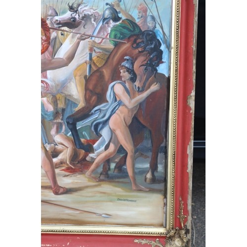 225 - LARGE ORNATE FRAMED OIL ON CANVAS OF SABINE WOMEN BY DAVID FLEMONS AFTER JAC LOUIS DAVID 
132 X 105C... 