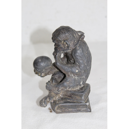 925 - ANTIQUE VICTORIAN PEWTER MONKEY INKWELL - A/F
15CM