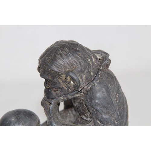 925 - ANTIQUE VICTORIAN PEWTER MONKEY INKWELL - A/F
15CM