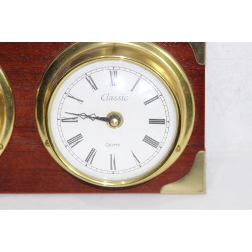 528 - HENRY HUGHES 1941 COMPASS ON CHAIN AND BAROMETER CLOCK
25 X 13CM