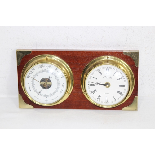 528 - HENRY HUGHES 1941 COMPASS ON CHAIN AND BAROMETER CLOCK
25 X 13CM