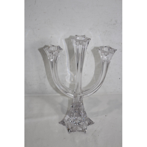 882 - WATERFORD VASE AND VILLEROY AND BOCH 3 BRANCH CANDELABRA - VASE CLIP TO EDGE AND CANDLE CHIP TO BASE... 