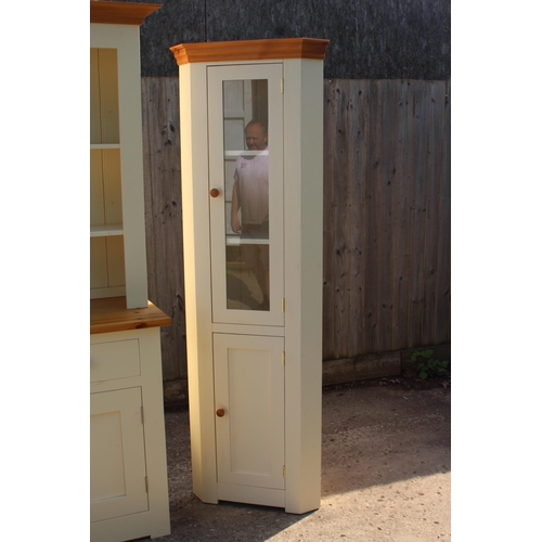 9 - PAINTED PINE DRESSER AND CORNER CUPBOARD 
105 X 45 X 197CM