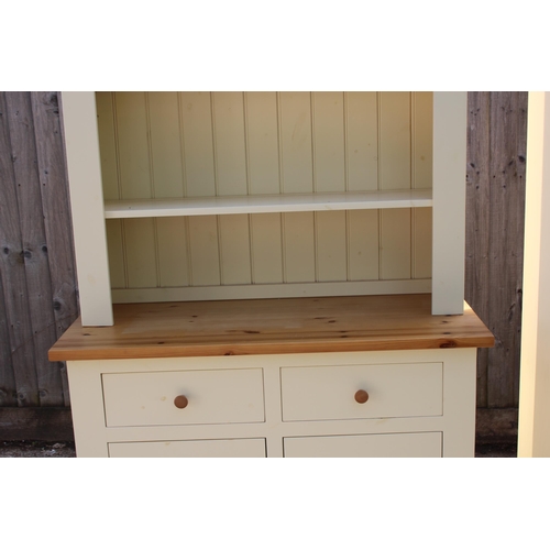 9 - PAINTED PINE DRESSER AND CORNER CUPBOARD 
105 X 45 X 197CM