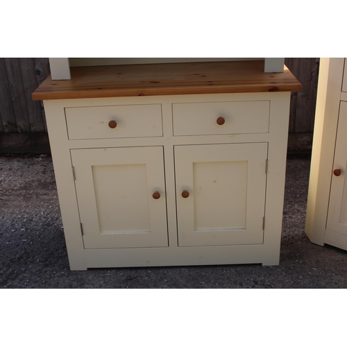 9 - PAINTED PINE DRESSER AND CORNER CUPBOARD 
105 X 45 X 197CM