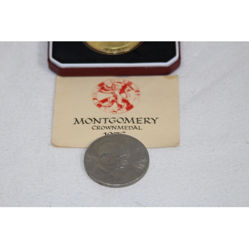 996 - POBJOY MINTED GOLD ON SILVER CROWN COMMEMORATING FIELD MARSHALL MONTGOMERY AND CHURCHILL CROWN