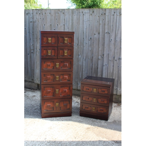 11 - INDONESIAN CHEST OF DRAWERS AND BEDSIDE TABLE 
50 X 46 X 138CM