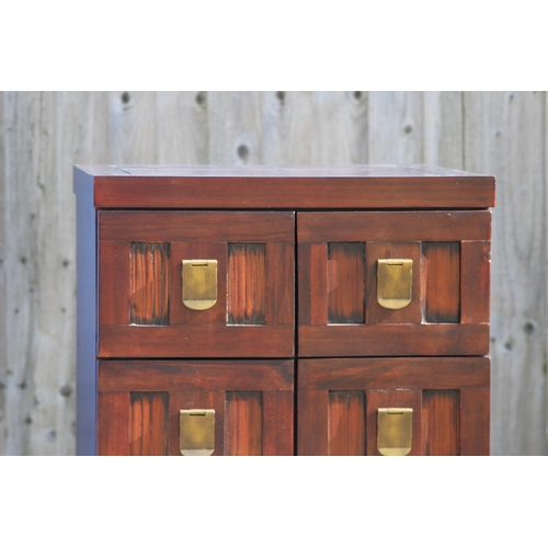 11 - INDONESIAN CHEST OF DRAWERS AND BEDSIDE TABLE 
50 X 46 X 138CM