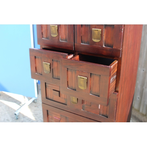 11 - INDONESIAN CHEST OF DRAWERS AND BEDSIDE TABLE 
50 X 46 X 138CM