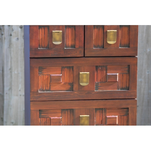 11 - INDONESIAN CHEST OF DRAWERS AND BEDSIDE TABLE 
50 X 46 X 138CM