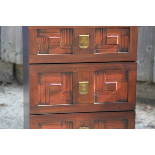 11 - INDONESIAN CHEST OF DRAWERS AND BEDSIDE TABLE 
50 X 46 X 138CM