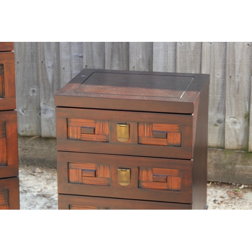 11 - INDONESIAN CHEST OF DRAWERS AND BEDSIDE TABLE 
50 X 46 X 138CM