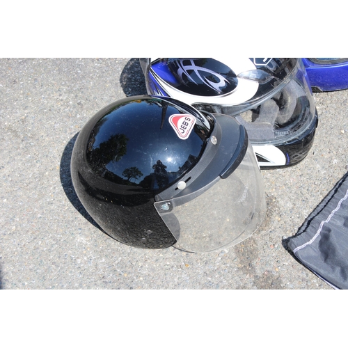 589 - THREE MOTORBIKE HELMETS