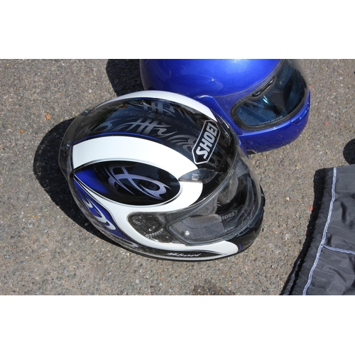 589 - THREE MOTORBIKE HELMETS