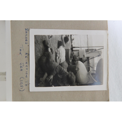 945 - MILITARY LINKED SCRAP BOOK CONTAINING A QUANTITY OF PHOTOS OF ROYAL NAVY SAILOR ON HIS TRAVELS IN TH... 