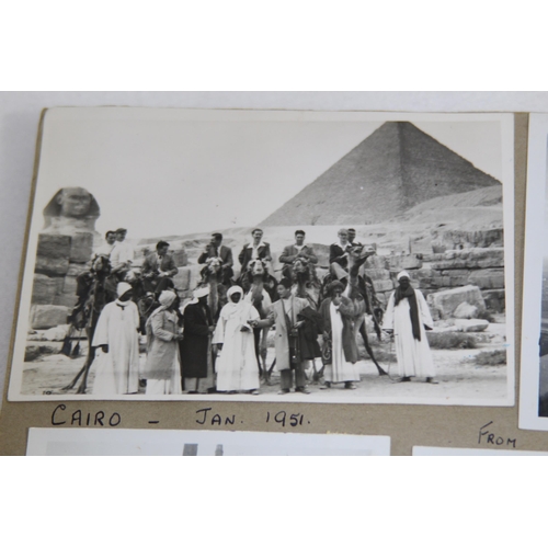 945 - MILITARY LINKED SCRAP BOOK CONTAINING A QUANTITY OF PHOTOS OF ROYAL NAVY SAILOR ON HIS TRAVELS IN TH... 